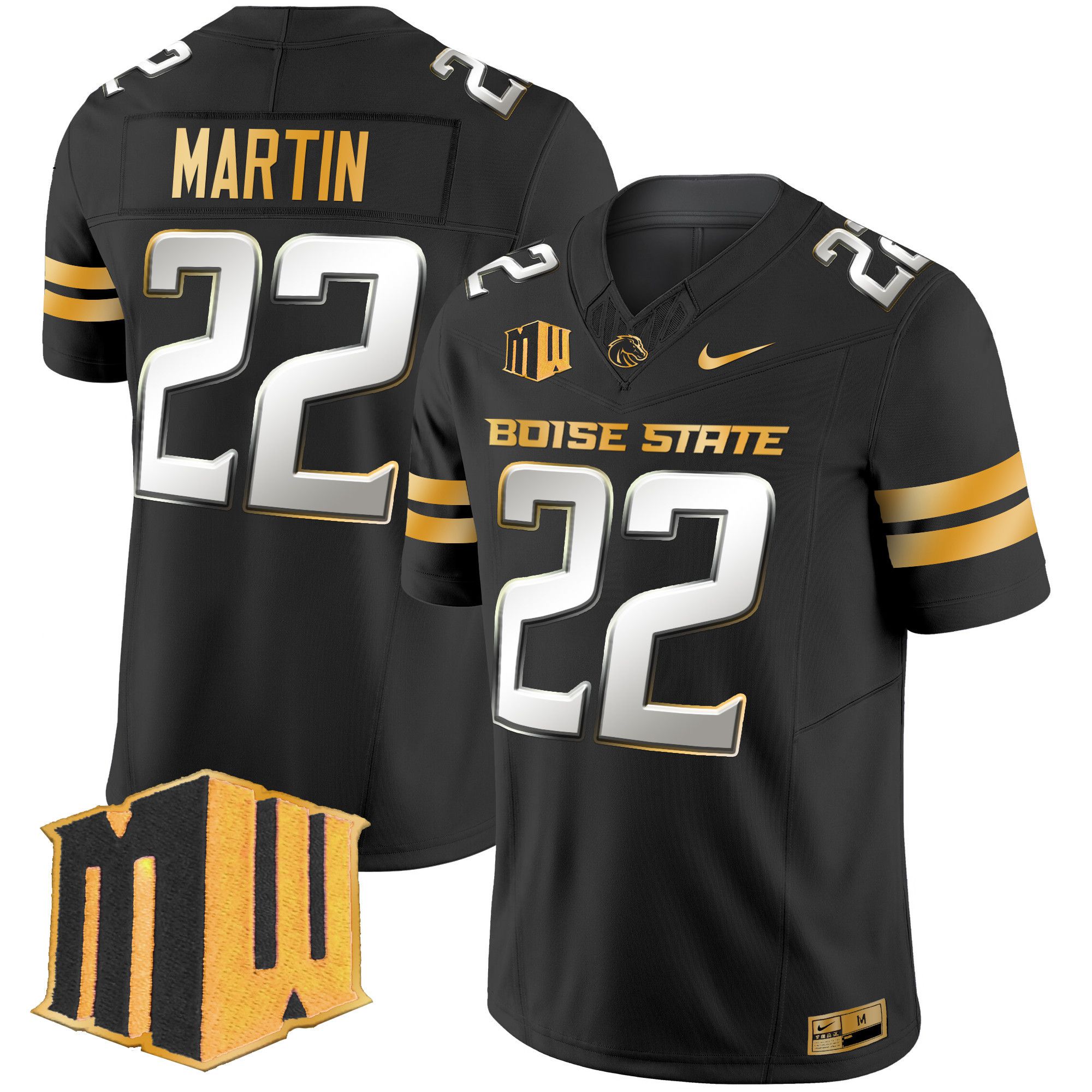 Men Boise State Broncos #22 Martin Black Nike 2024 Gold Vapor Limited NCAA Jersey